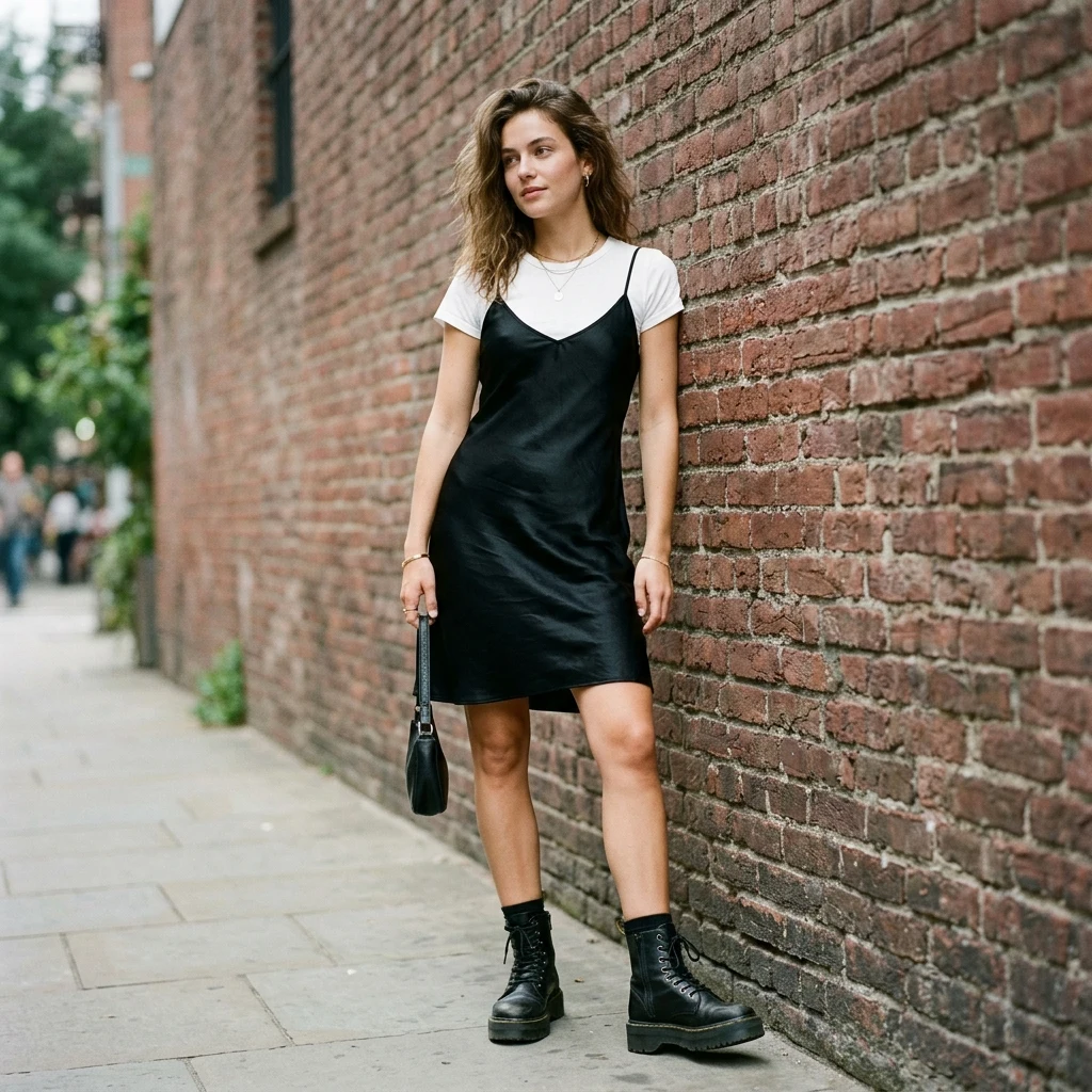 Minimalist fashion against a brick wall