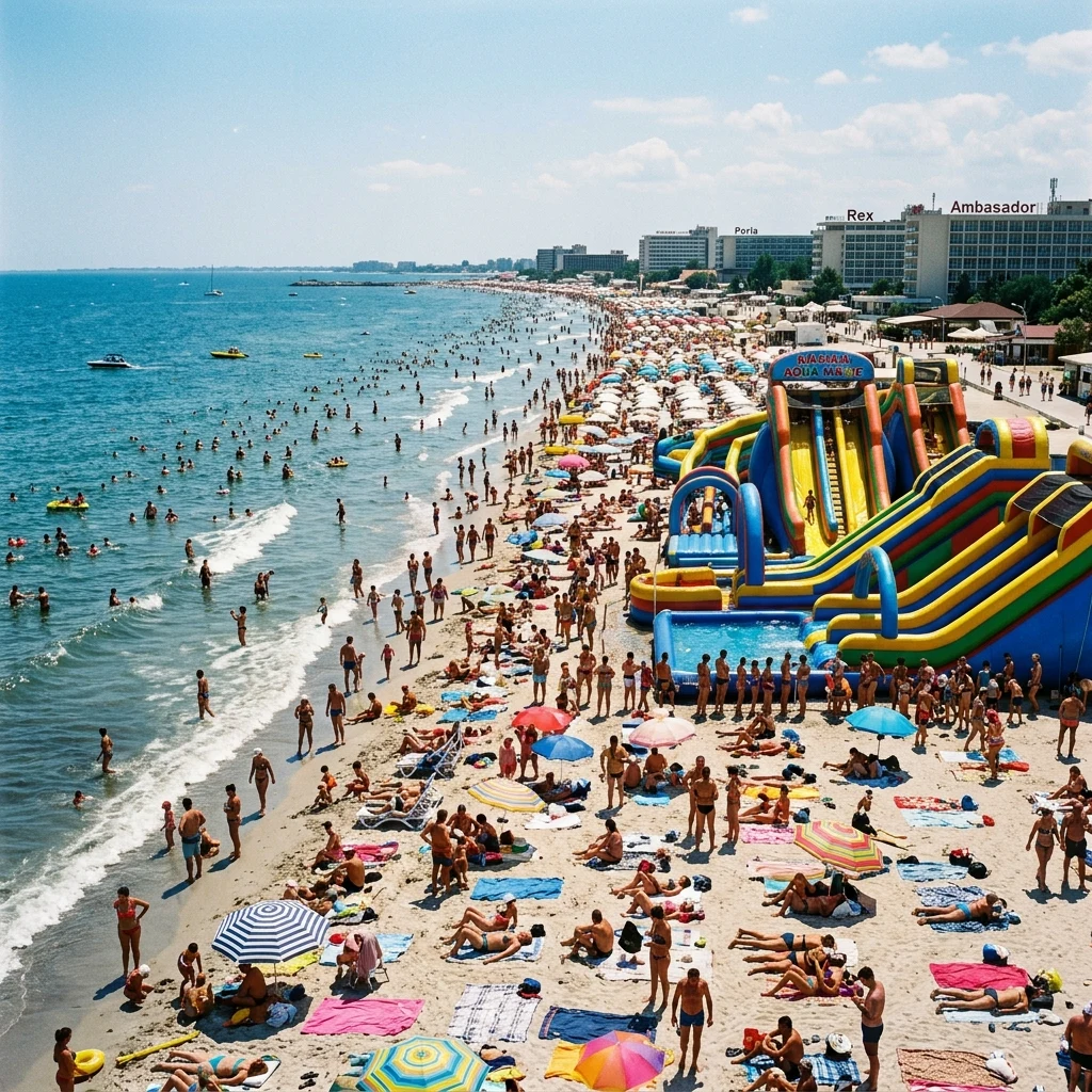 A packed summer day at Mamaia Beach in Romania