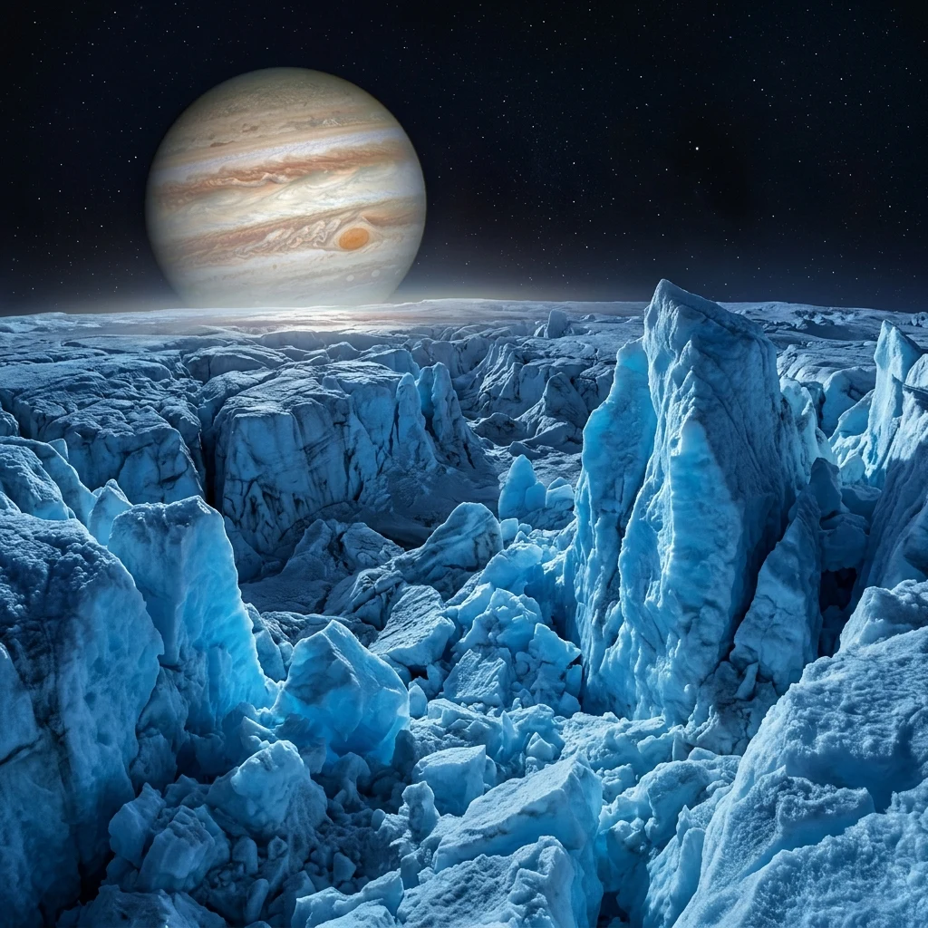 Panoramic render of Boreas Montes on Europa