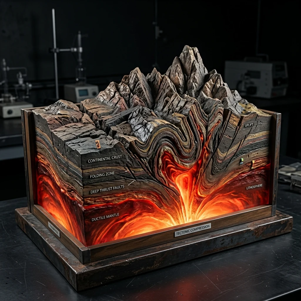 Scientific model of mountain building forces