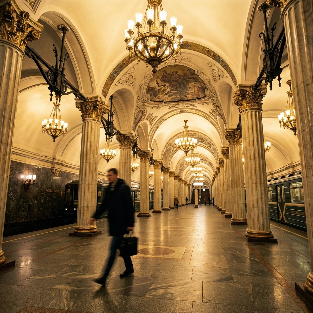 A Soviet-era metro station photographed on a tripod