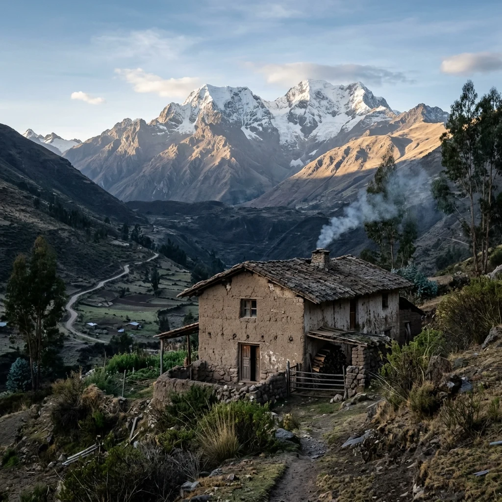 A traditional adobe farmhouse in the high-altitude Mantaro Valley