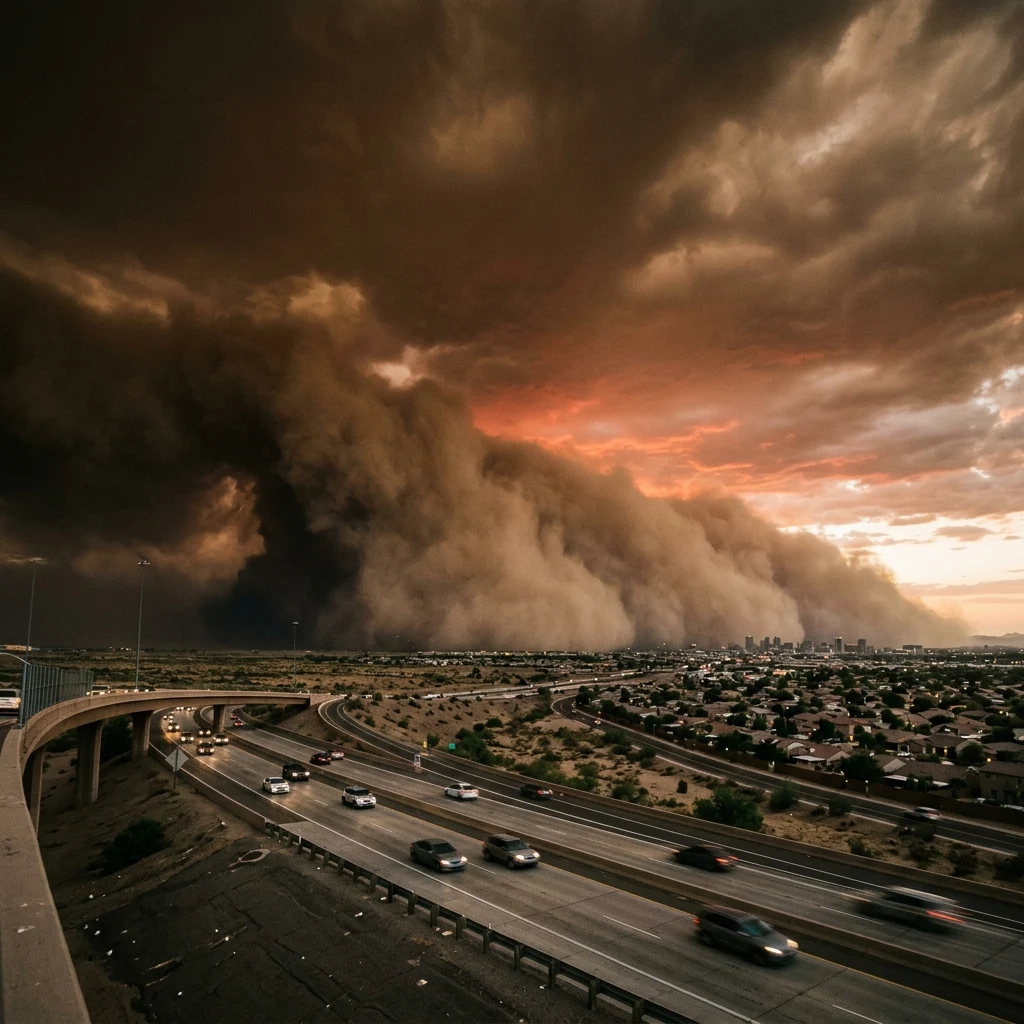 A haboob advancing on Phoenix at dusk