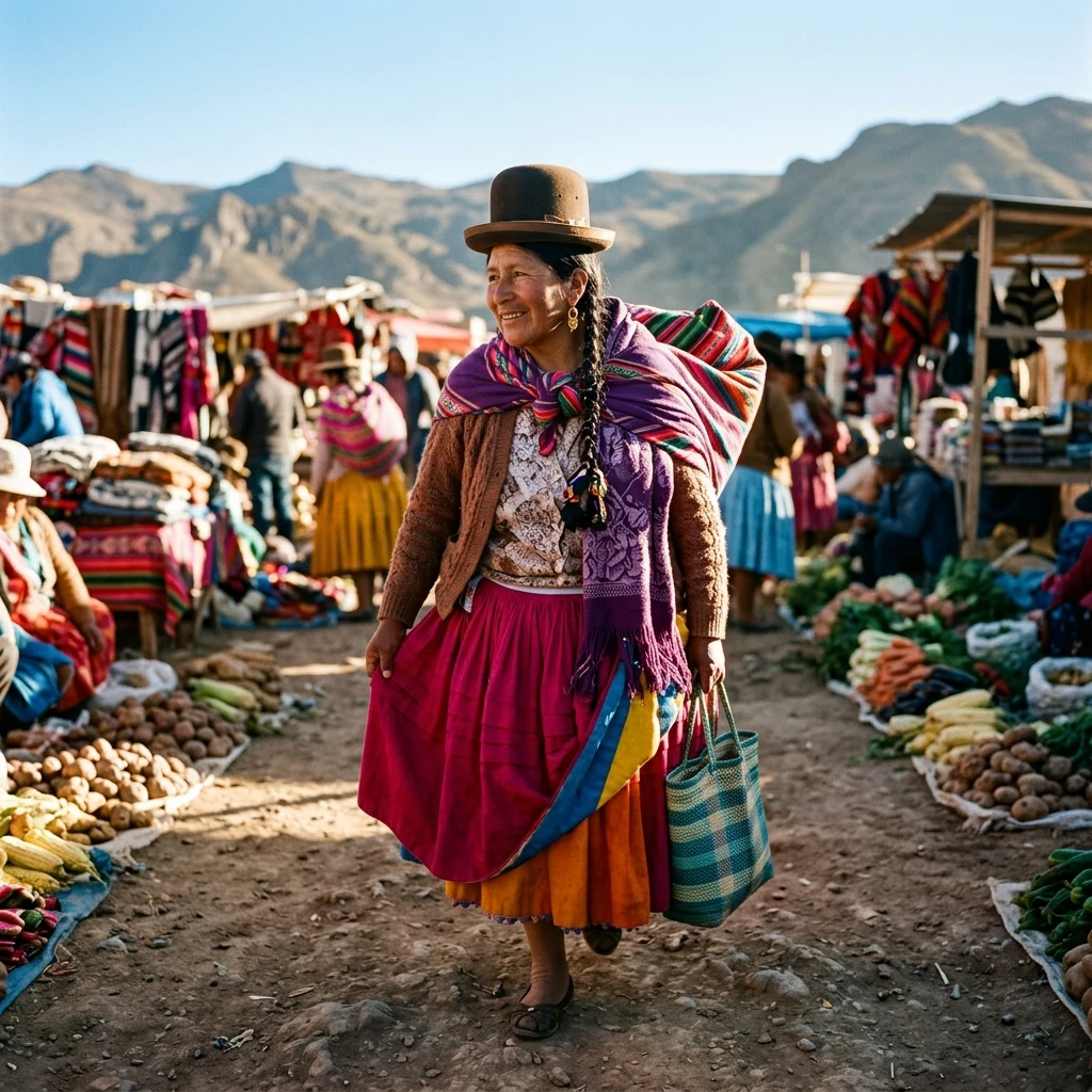 Traditional attire at a high altitude market