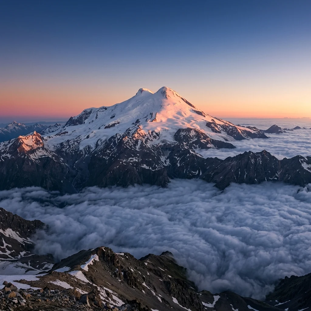National Geographic style panoramic photograph of the Caucasus Mountains