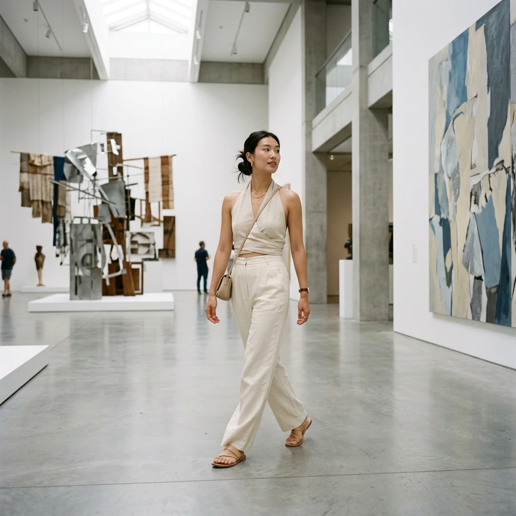 Minimalist fashion in a modern art gallery