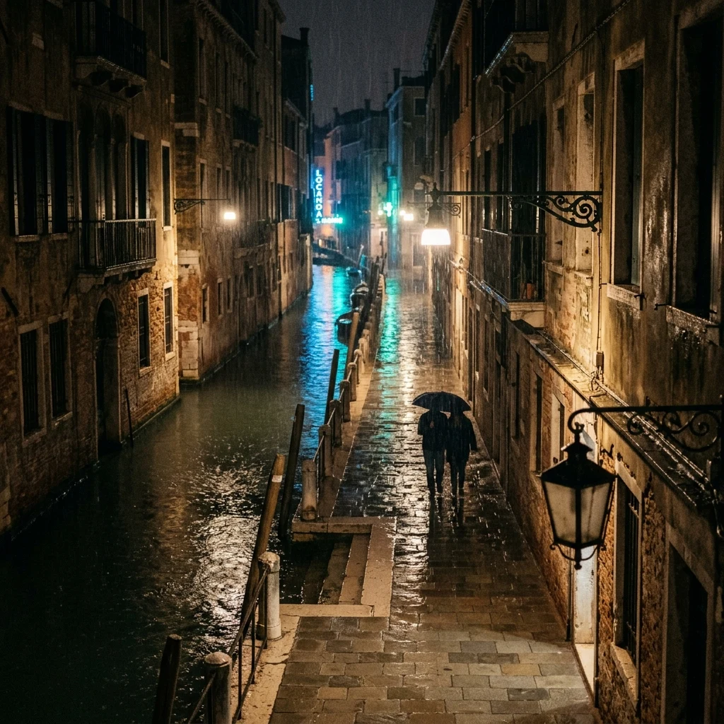 Rainy night in a quiet venetian alley