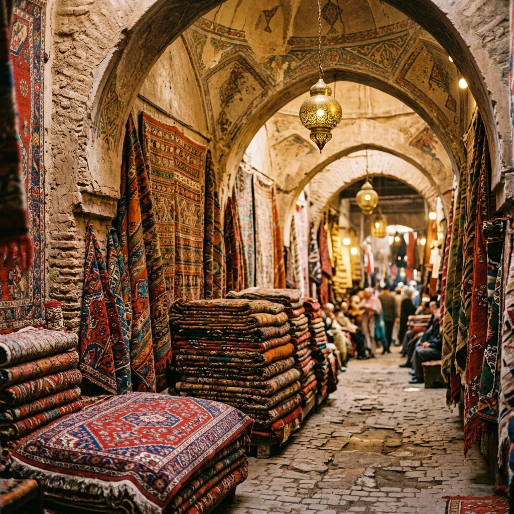 A textile market in Istanbul's Grand Bazaar