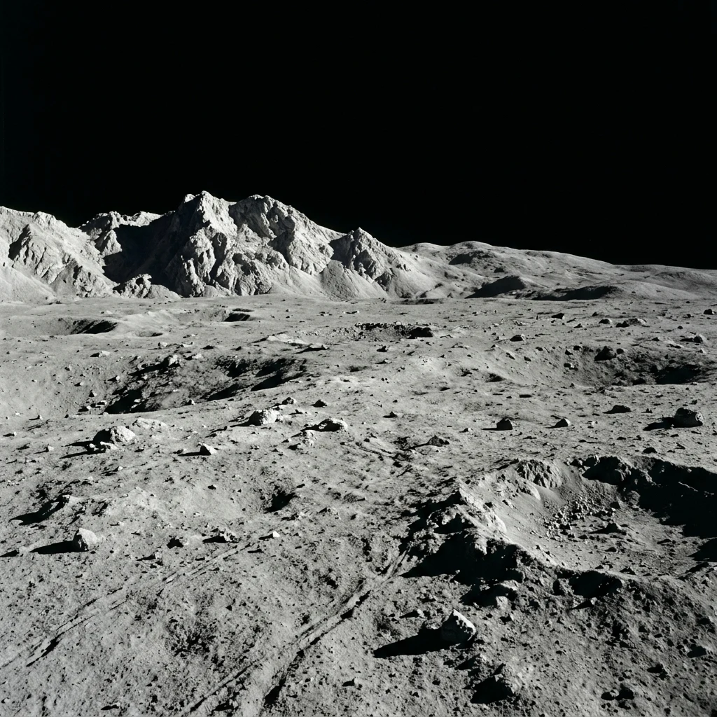 Desolate lunar landscape with rocky craters