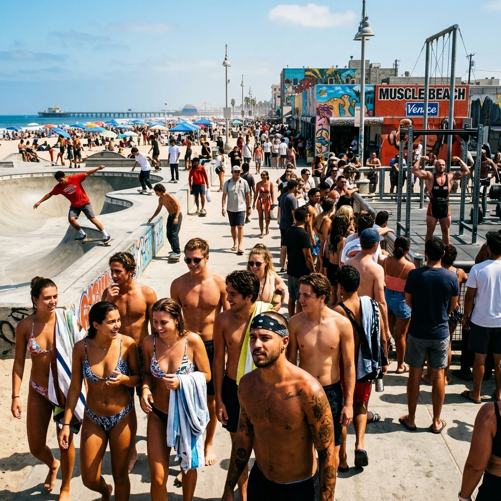 A bustling summer scene at Venice Beach