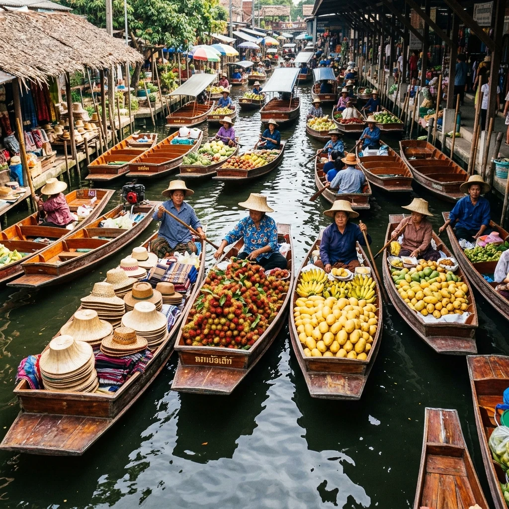 Boats filled with fruit at a floating market