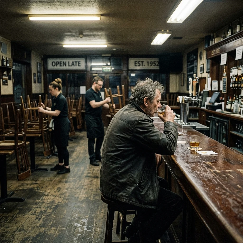 Solitary person at a quiet pub bar
