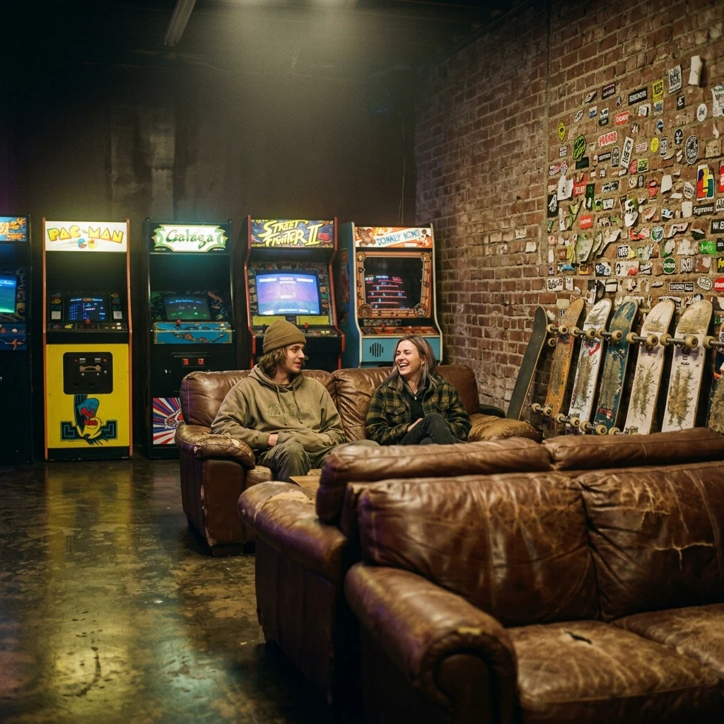 Cozy underground skate lounge