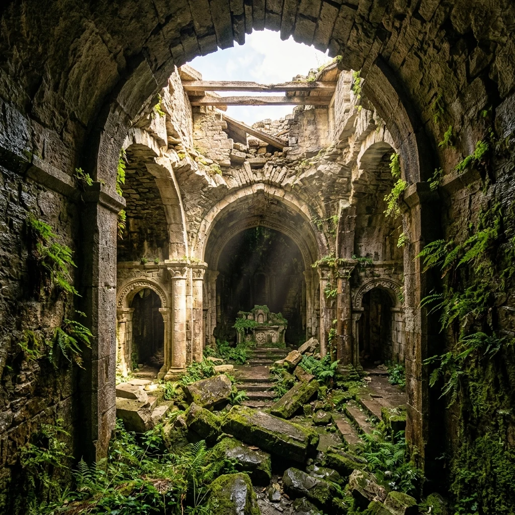 Sunlight illuminating an ancient stone sanctuary