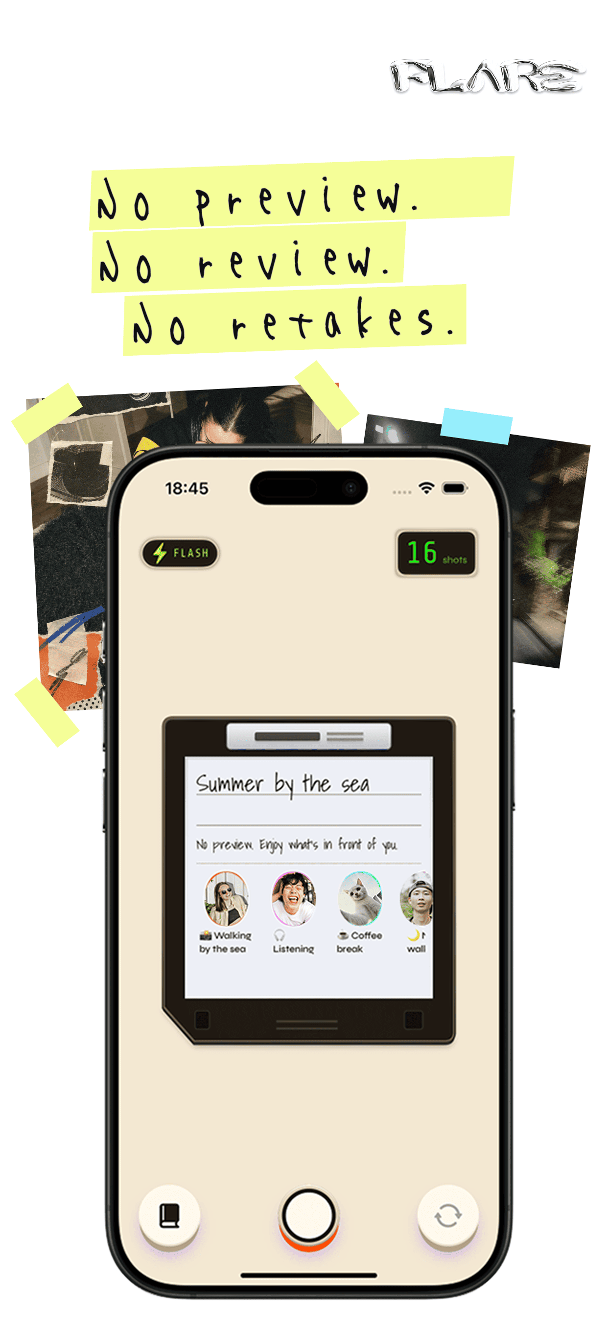 Flare’s camera screen without a preview