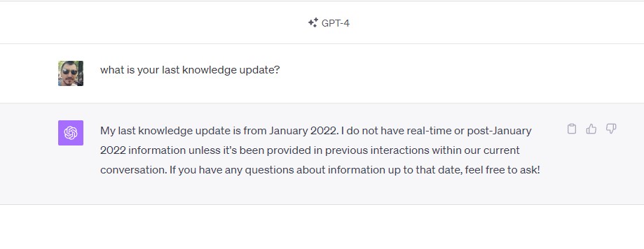 Chat GPT updated its knowledge to January 2022