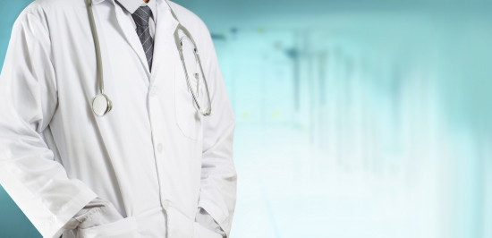 Doctor with cropped head.