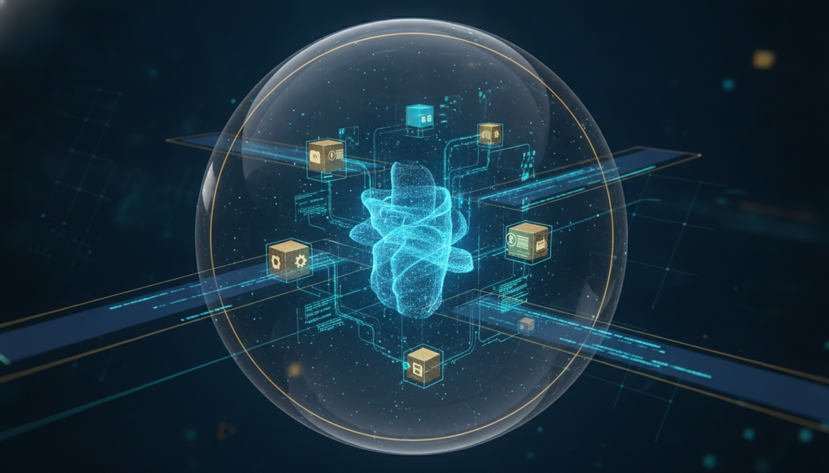 Futuristic digital illustration representing agentic commerce with autonomous AI agents navigating structured data and API pipelines to make purchase decisions.