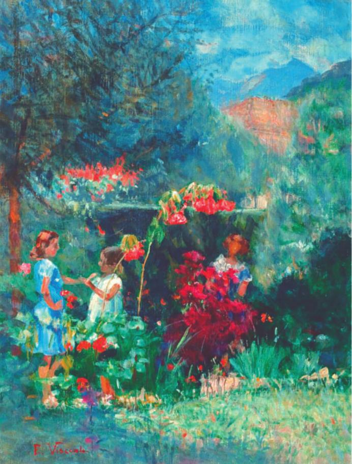Três meninas no jardim painting