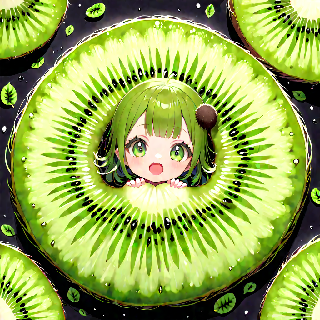 メア　桃と女の子　キウイと女の子　手描きイラスト　オリジナル ダブルキュア💊🎀🐰 #凜桃_oc ：白雪ちゃんと薄紅 #オリキャラ