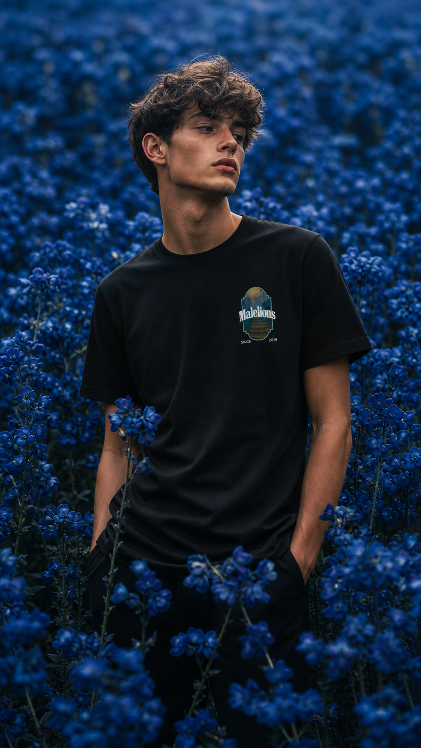 AI product shot of Malelions Junior Blue Stairs T-Shirt | Black