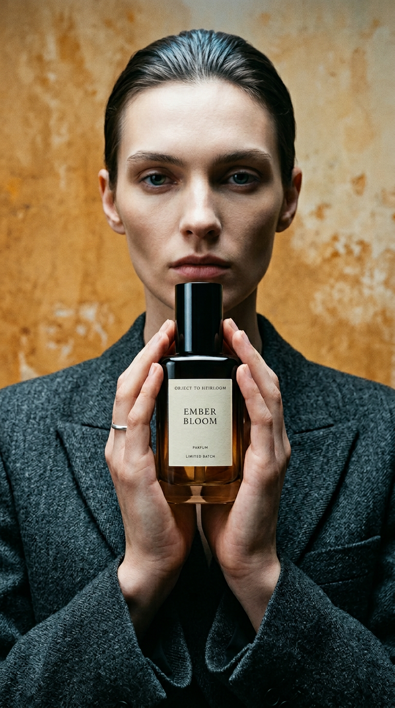 AI product shot of Ember Bloom Parfum – Limited Batch Sandalwood Neroli Fragrance