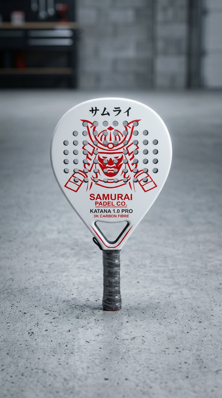 AI product shot of Samurai Padel Co. – KATANA 1.0 PRO (White Edition)