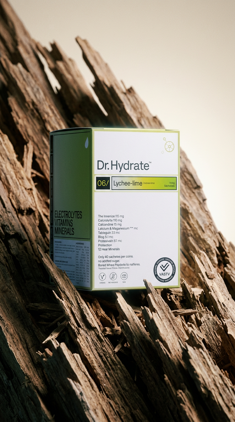 AI product shot of Dr. Hydrate Lychee Lime Sachet Pack