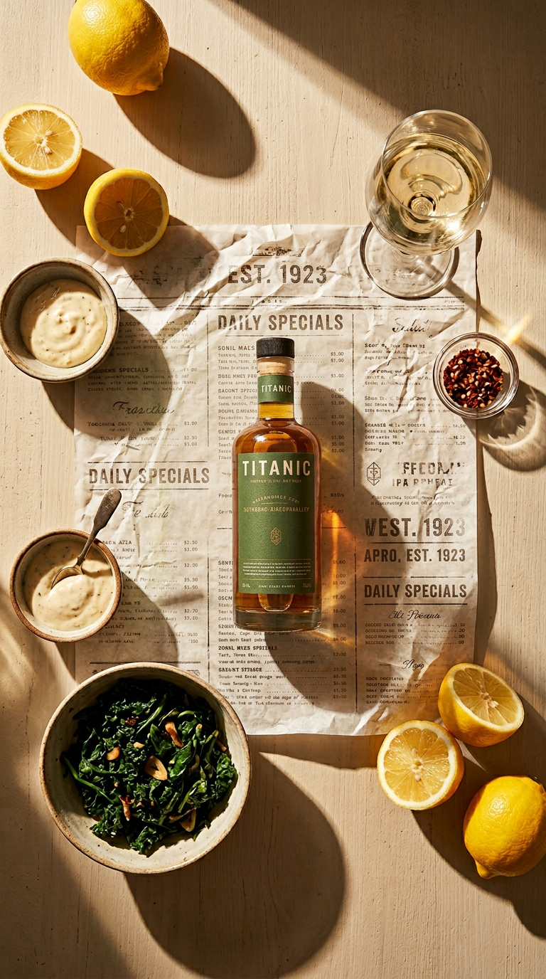 AI product shot of Titanic Distillers 9 Years Single Grain Whiskey