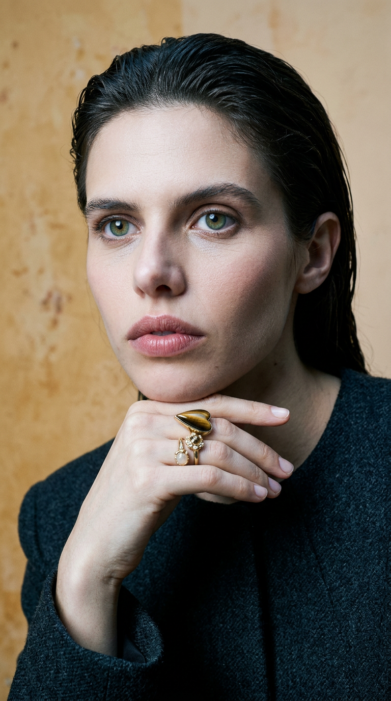 AI product shot of Gold plated ring met vintage stenen