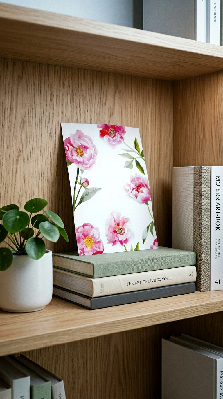 AI product shot of Notepad:  Pink Peonies on Cream