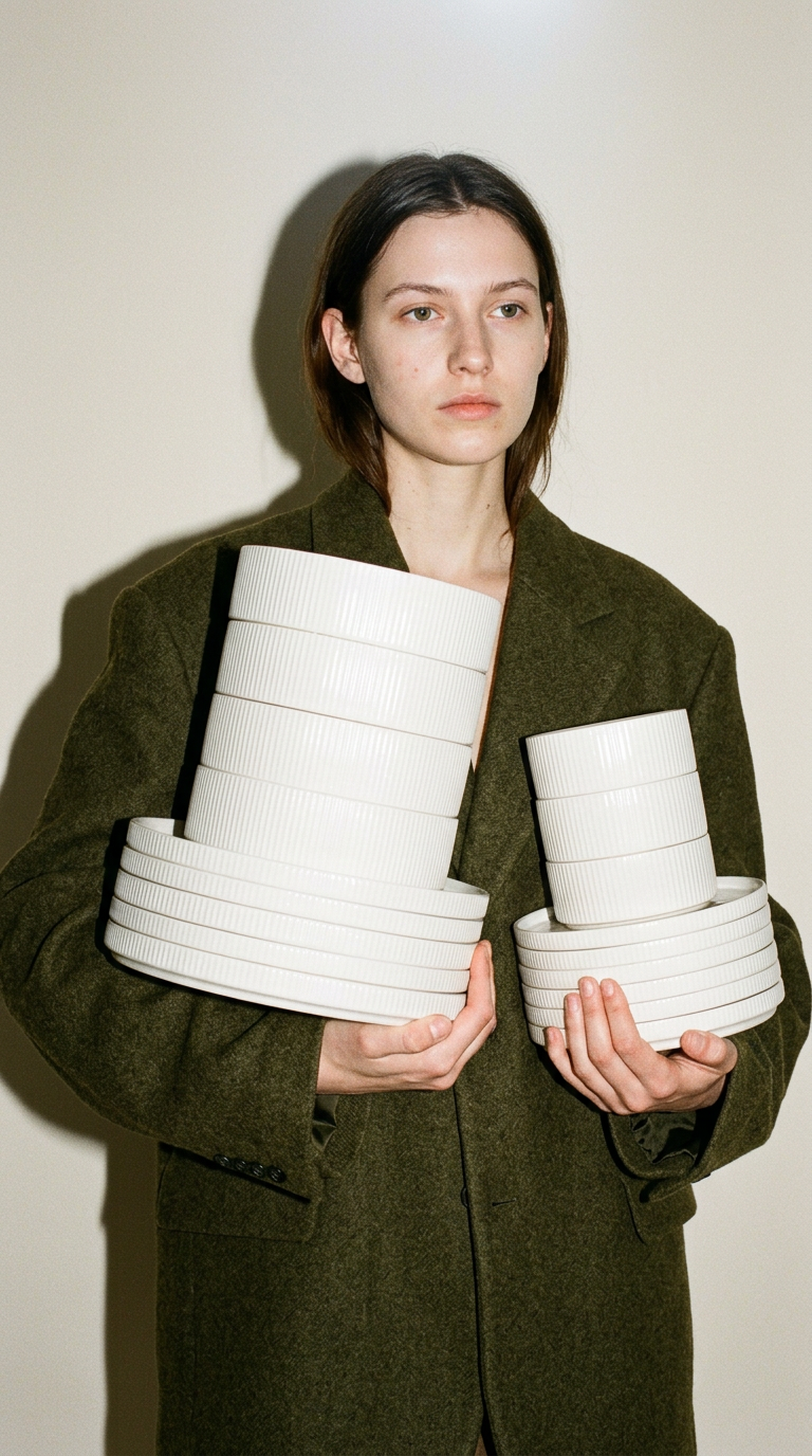 AI product shot of Geschirrset Cremeweiß gerillt | Nia