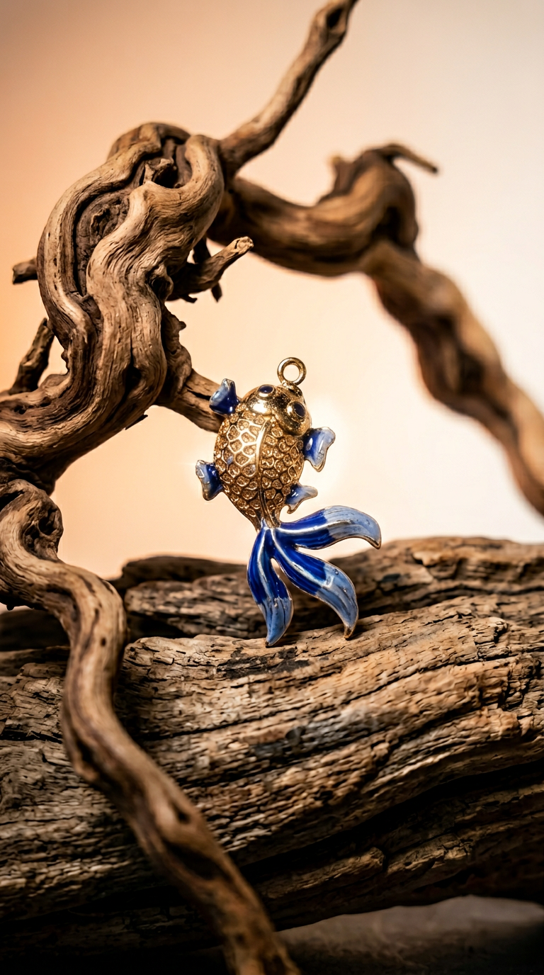 AI product shot of Gold & Blue 3D Koi Fish Charm Pendant