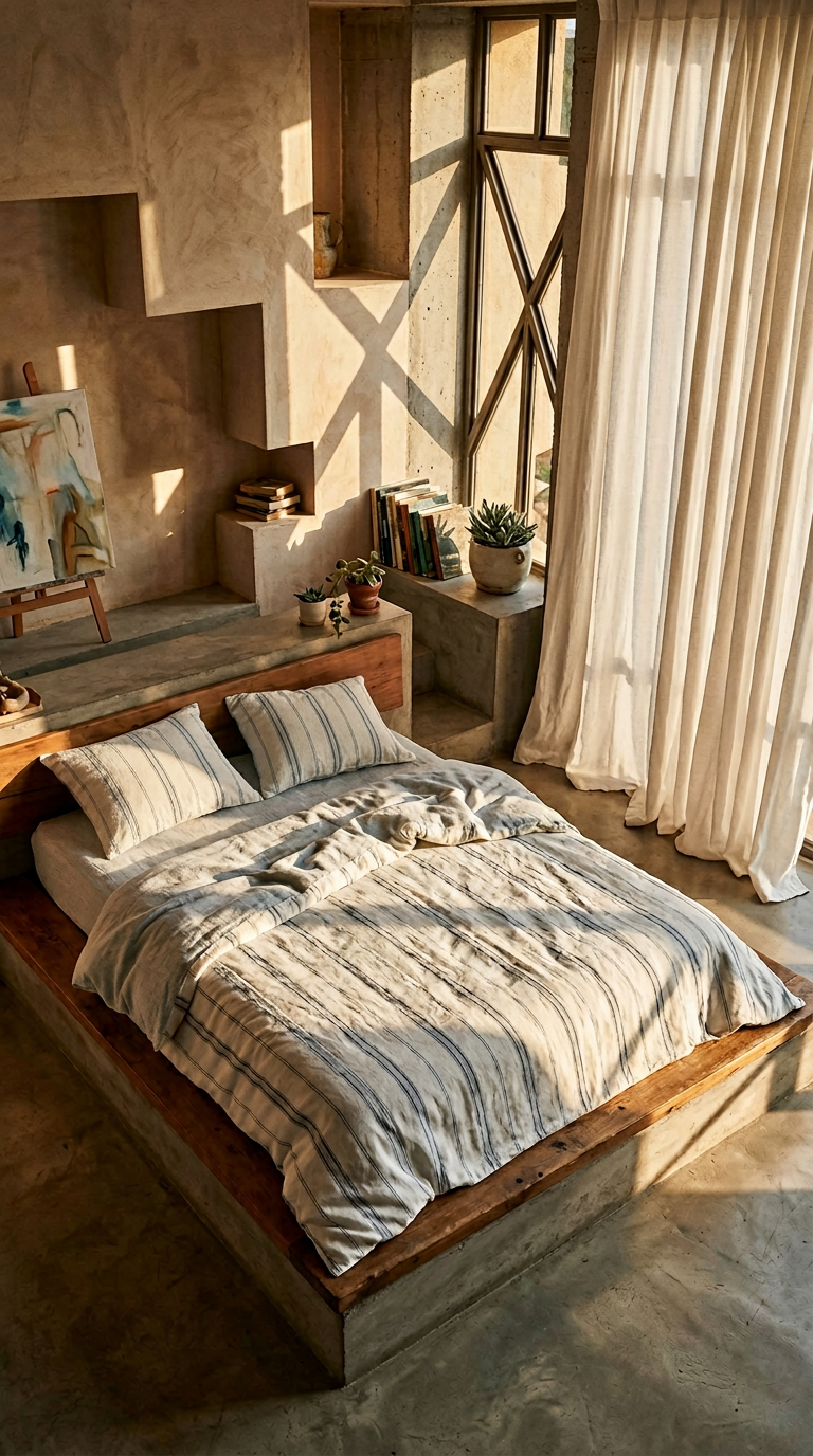 AI product shot of Dusk Blue Farmhouse Stripe 100% Linen Duvet Cover