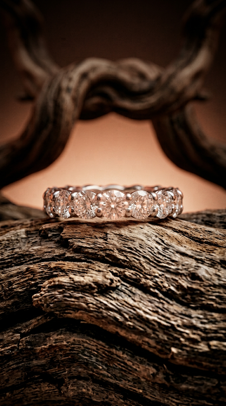 AI product shot of 3.5 carat Round Eternity Diamond Ring .20 carat stones
