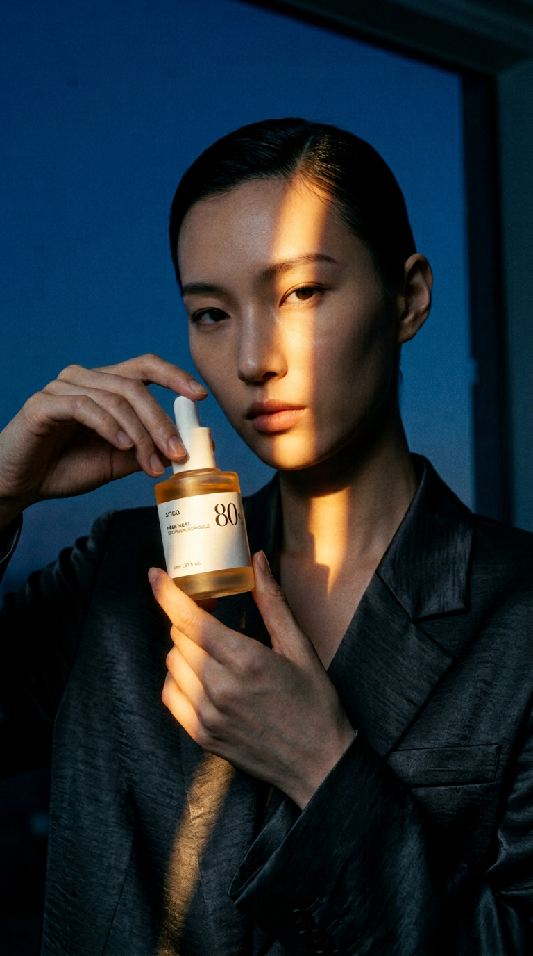 AI product shot of ANUA Heartleaf 80% Moisture Soothing Ampoule – raminantis drėkinamasis serumas