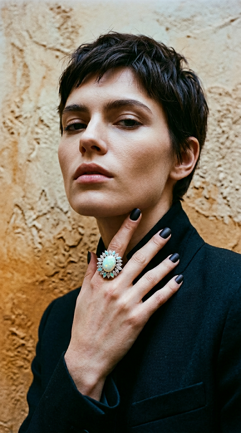 AI product shot of 18K Gold Opal Diamond Vintage Ring