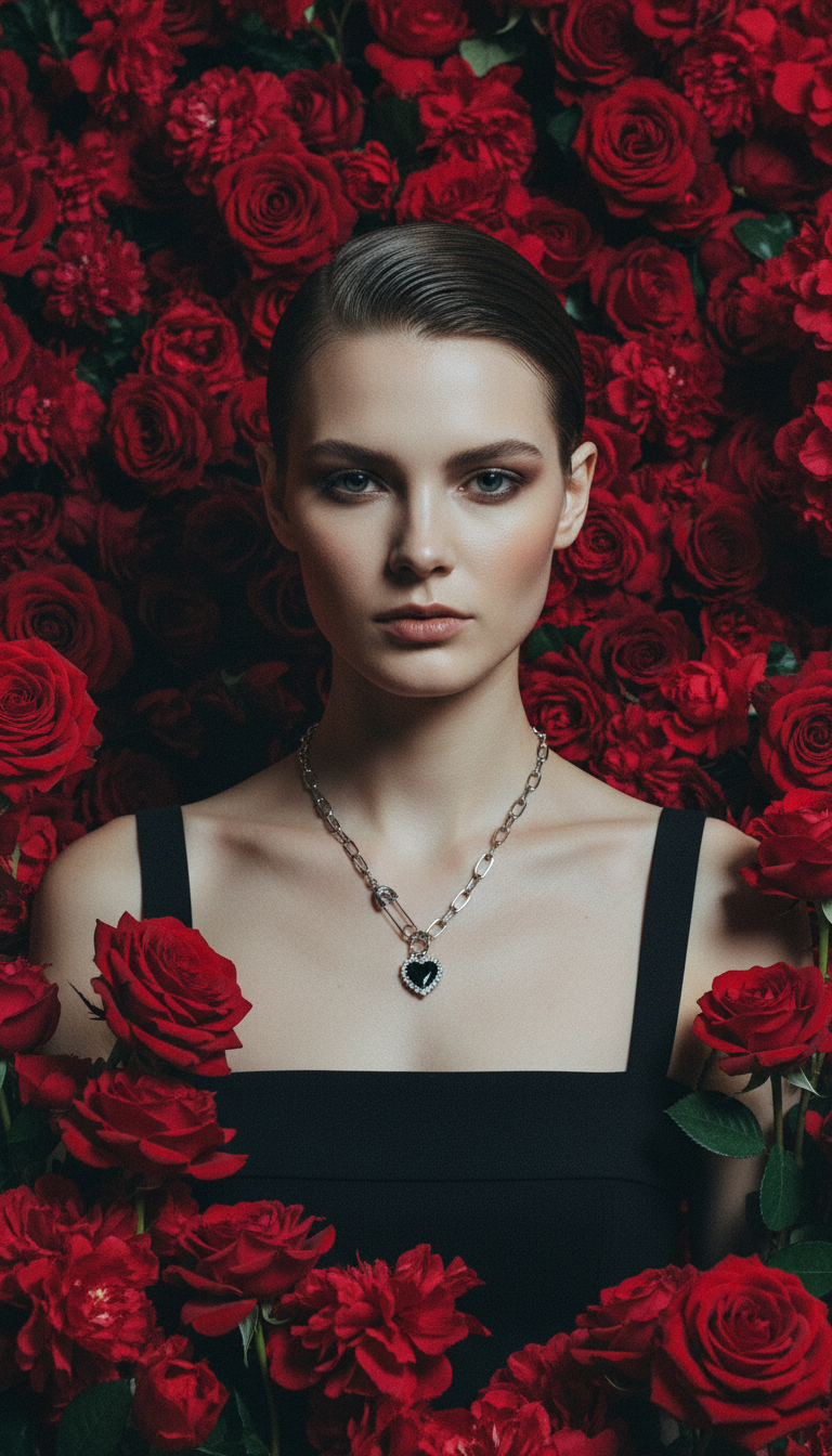 AI product shot of Black Love Necklace Female Pin Full Drill In Personality Fashion Retro Wild Collarbone Chain