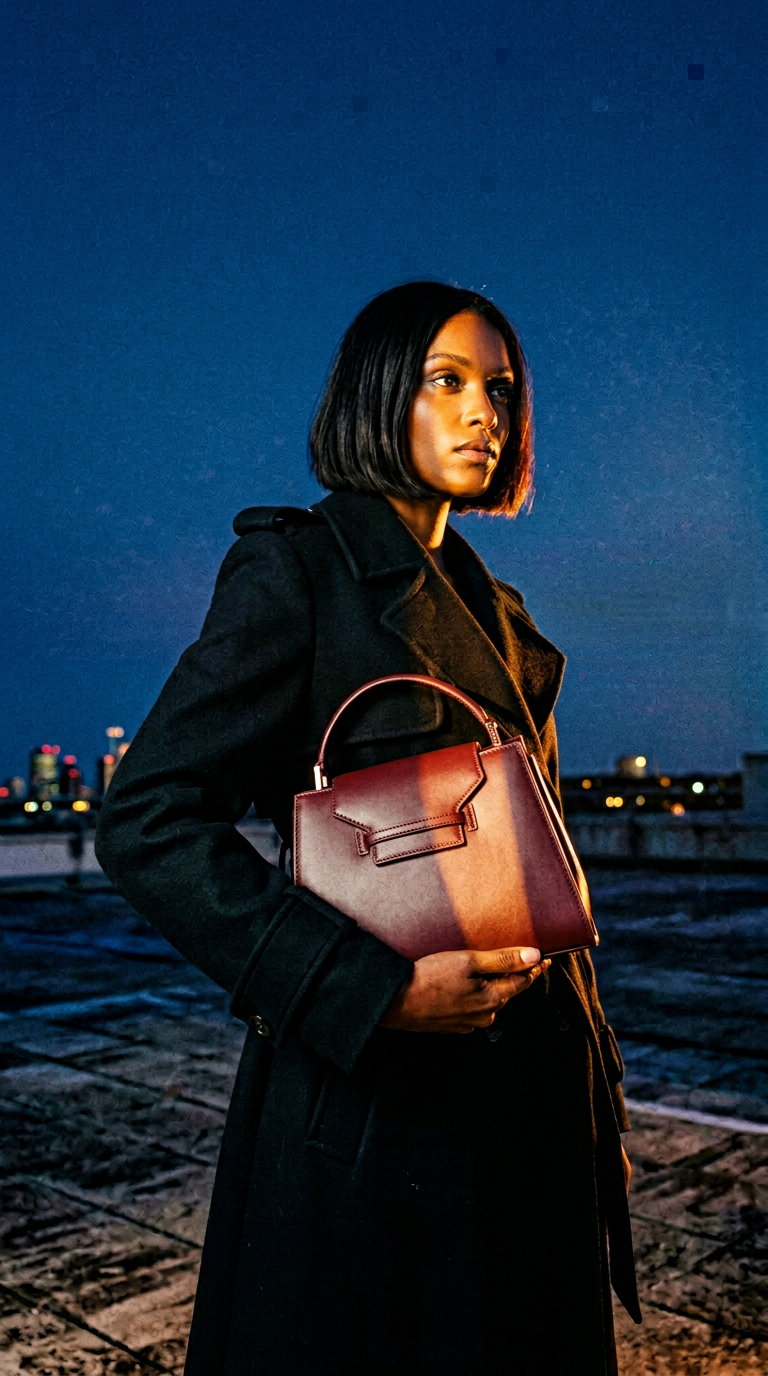 AI product shot of THE AMÉLIE BAG - BURGUNDY