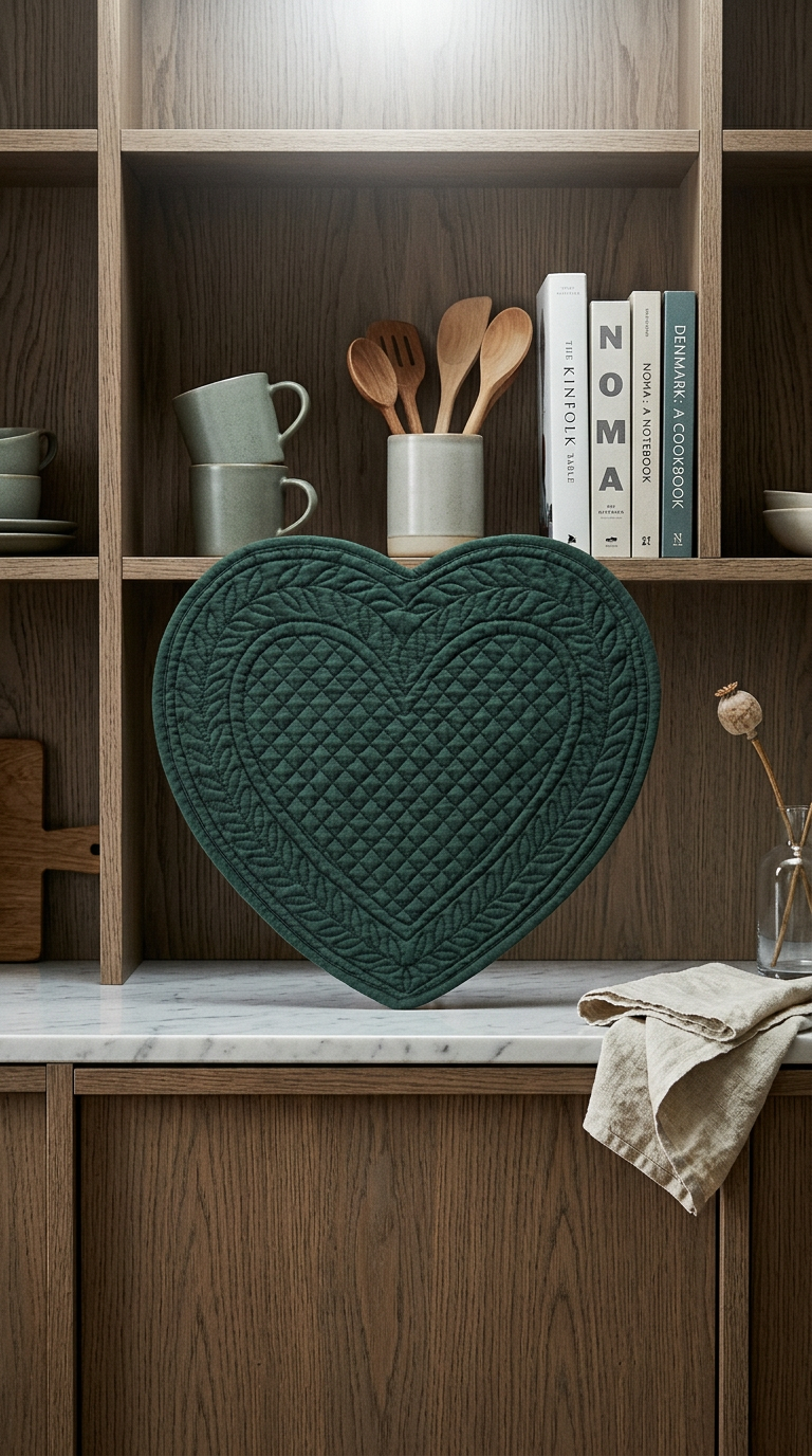 AI product shot of Tovaglietta cuore Carmen verde