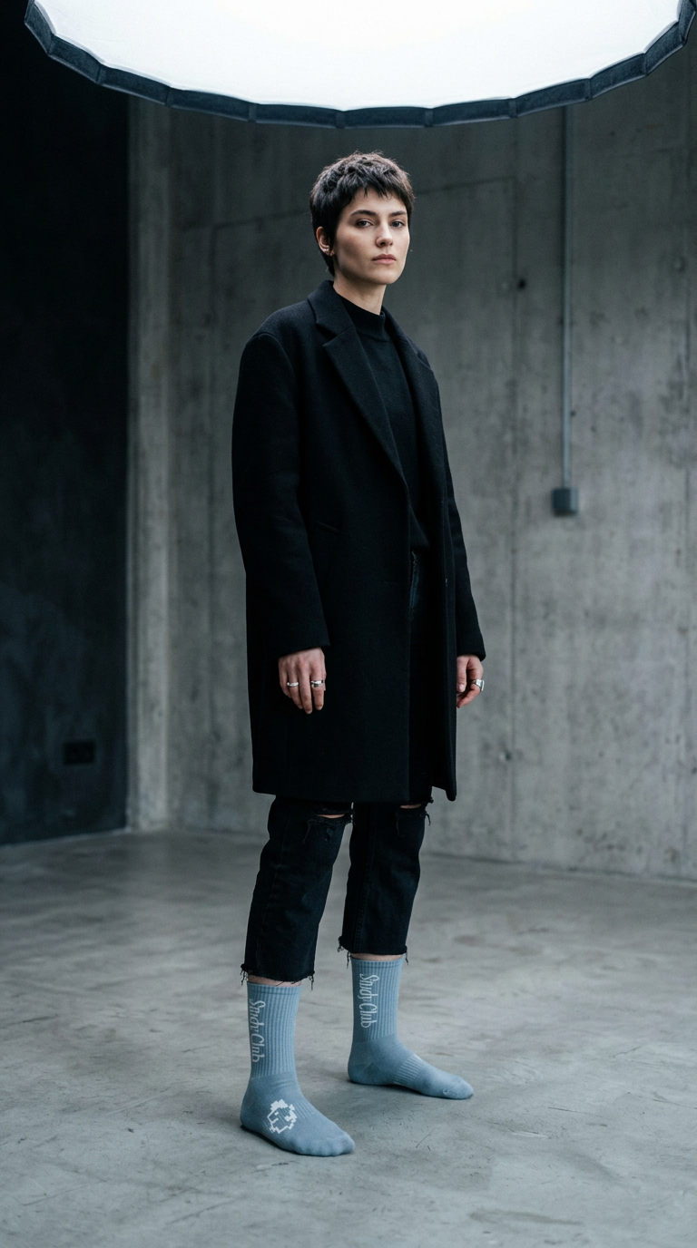 AI product shot of たまごっち Study Club Socks (グレー)