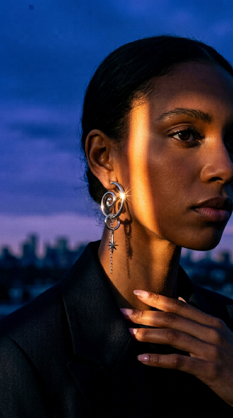 AI product shot of SPIRAL CHARM EARRINGS