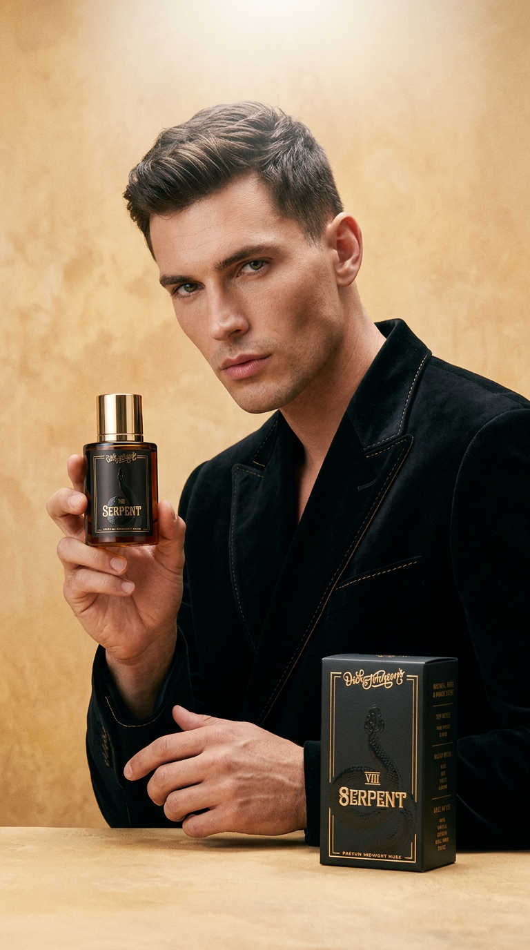 AI product shot of Miesten Hajuvesi Serpent Midnight Musk