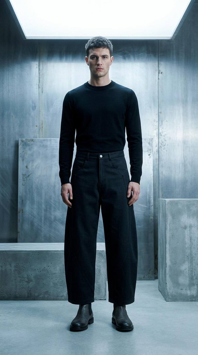 AI product shot of Men's Barrel Leg Pants