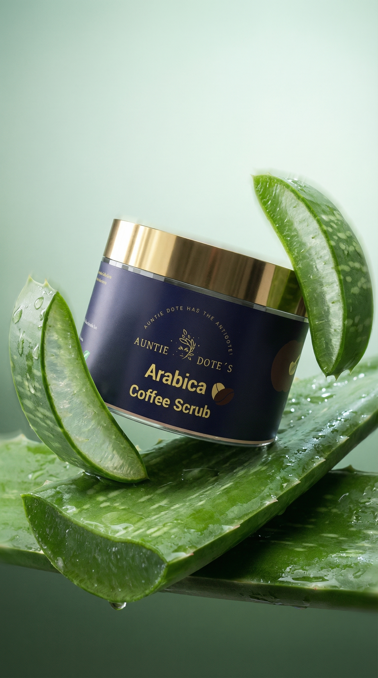 AI product shot of Auntie Dote's Arabica Coffee Dead Sea Salt Scrub