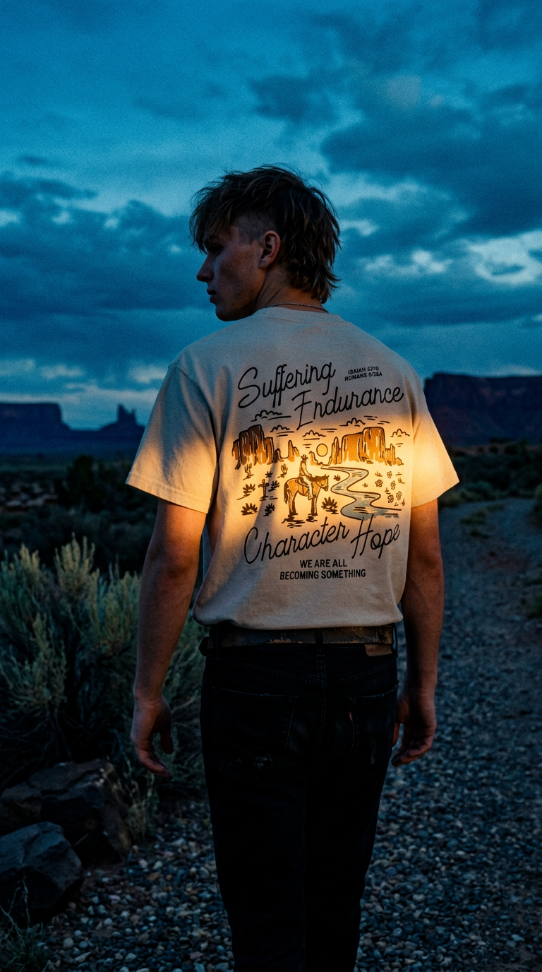 AI product shot of "Onward To Hope" Heavyweight Tee
