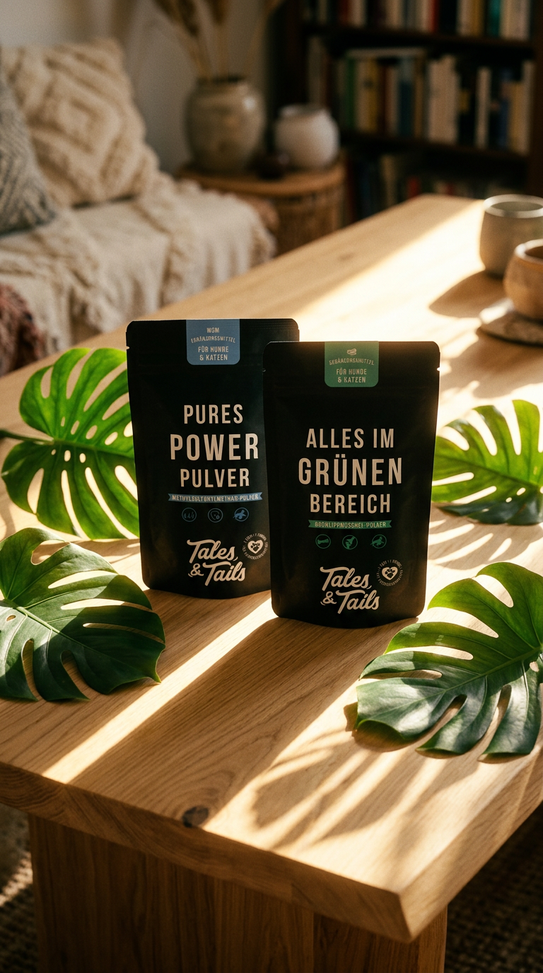 AI product shot of MSM und Grünlippmuschelpulver für Katzen