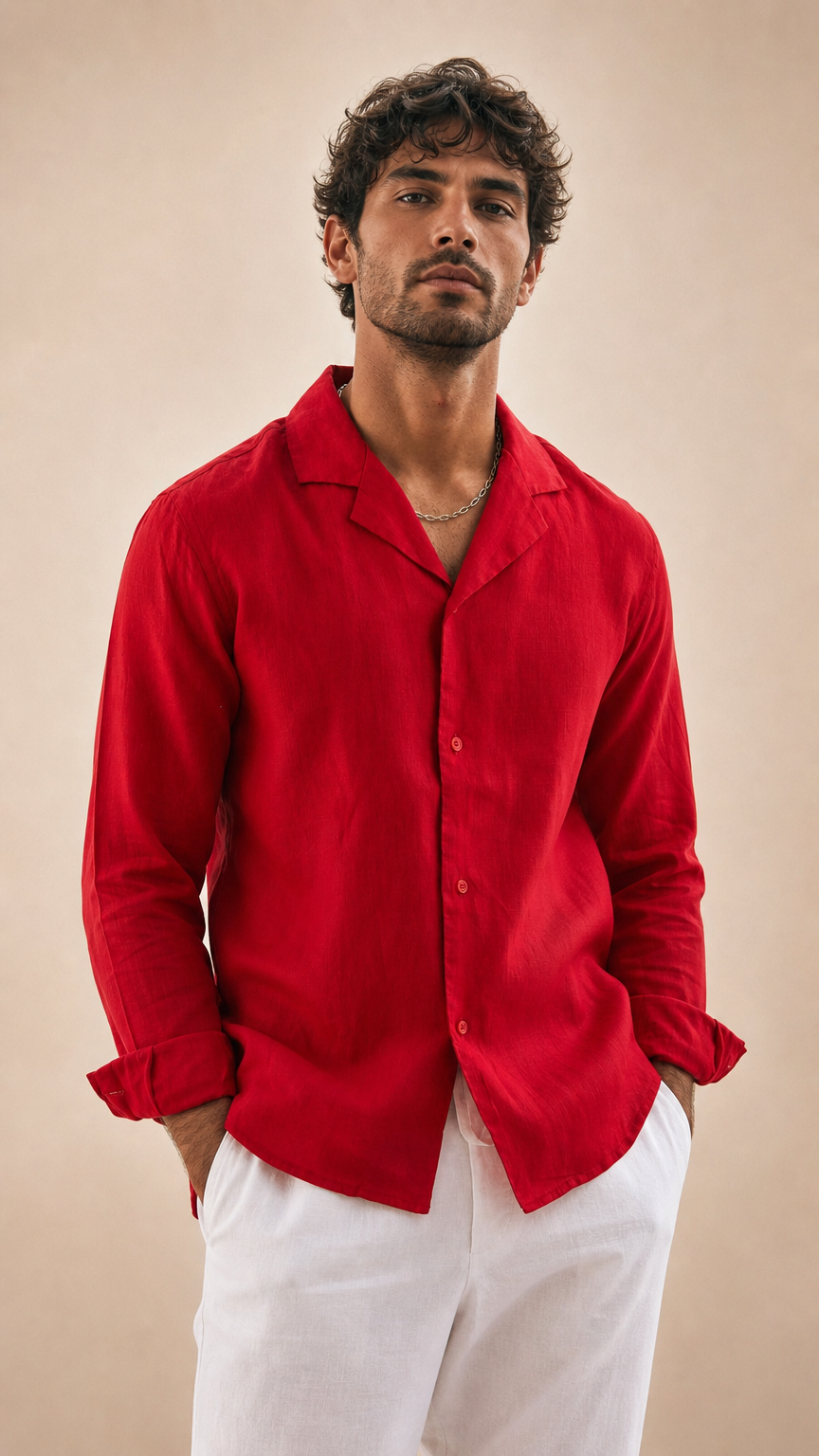 AI product shot of Red Linen Shirt