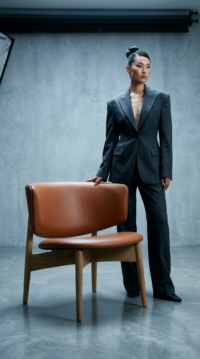 AI product shot of Ferm Living Herman Poltrona Lounge - Rovere/Cognac