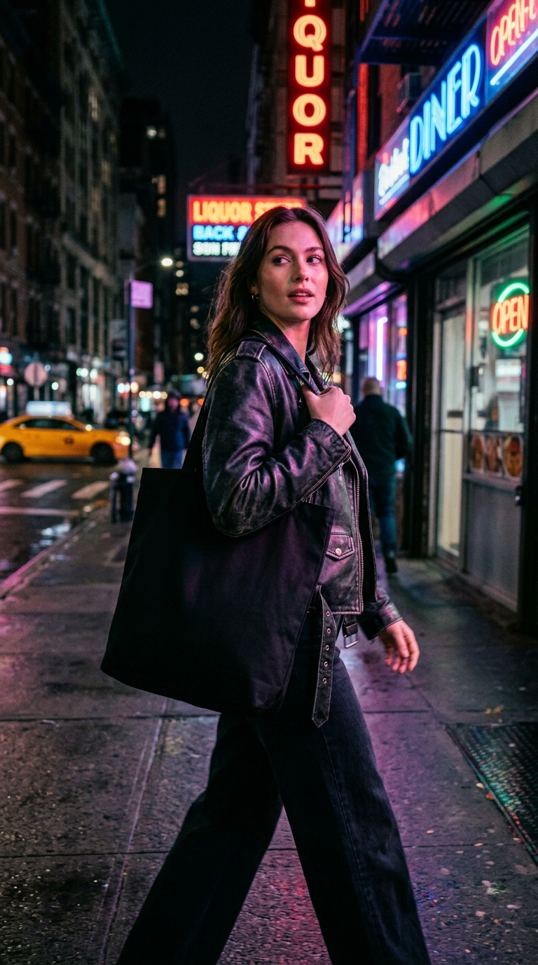 AI product shot of Black Caviar tote bag